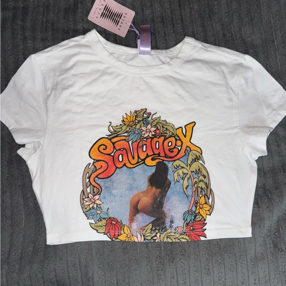 Savage Graphic Cropped White T-Shirt - Picture 1 of 4